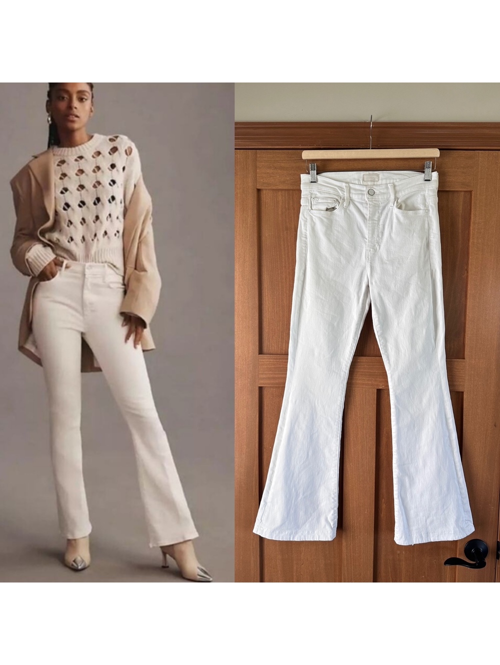MOTHER The Weekender Denim Flare Jeans in Fairest of Them All White Women’s 28